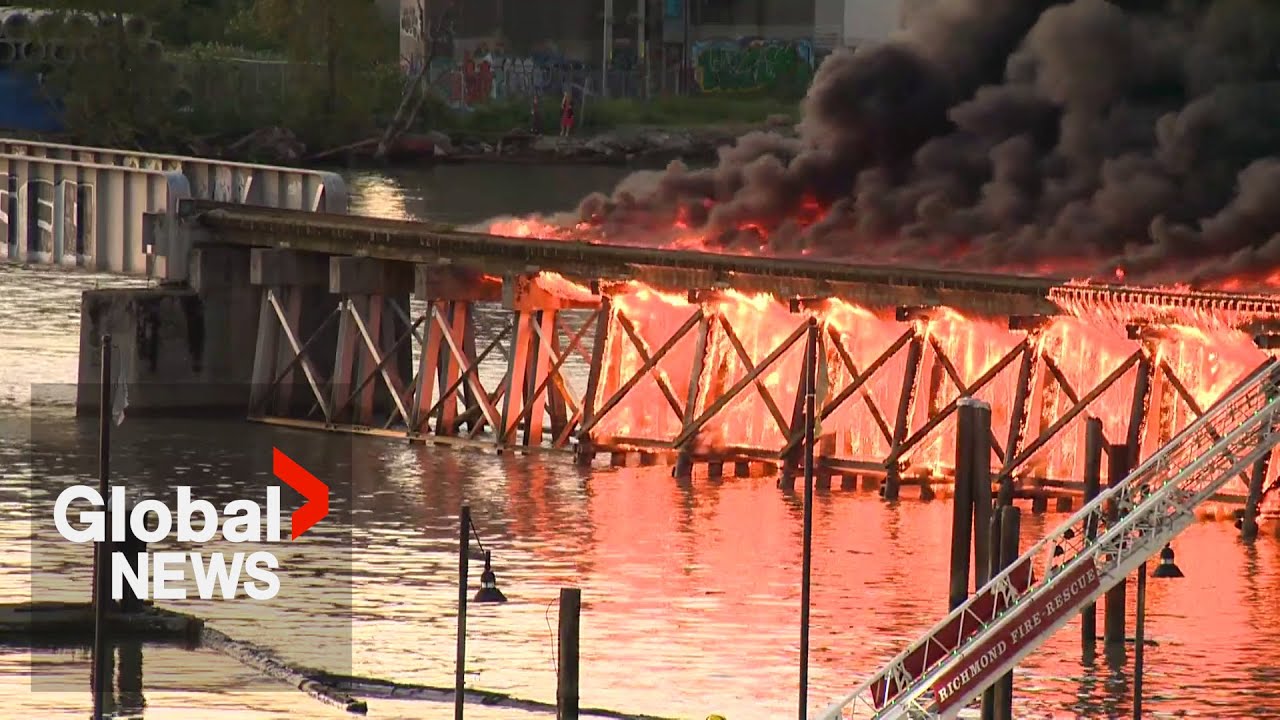 Major fire breaks out at old railway bridge in Metro Vancouver