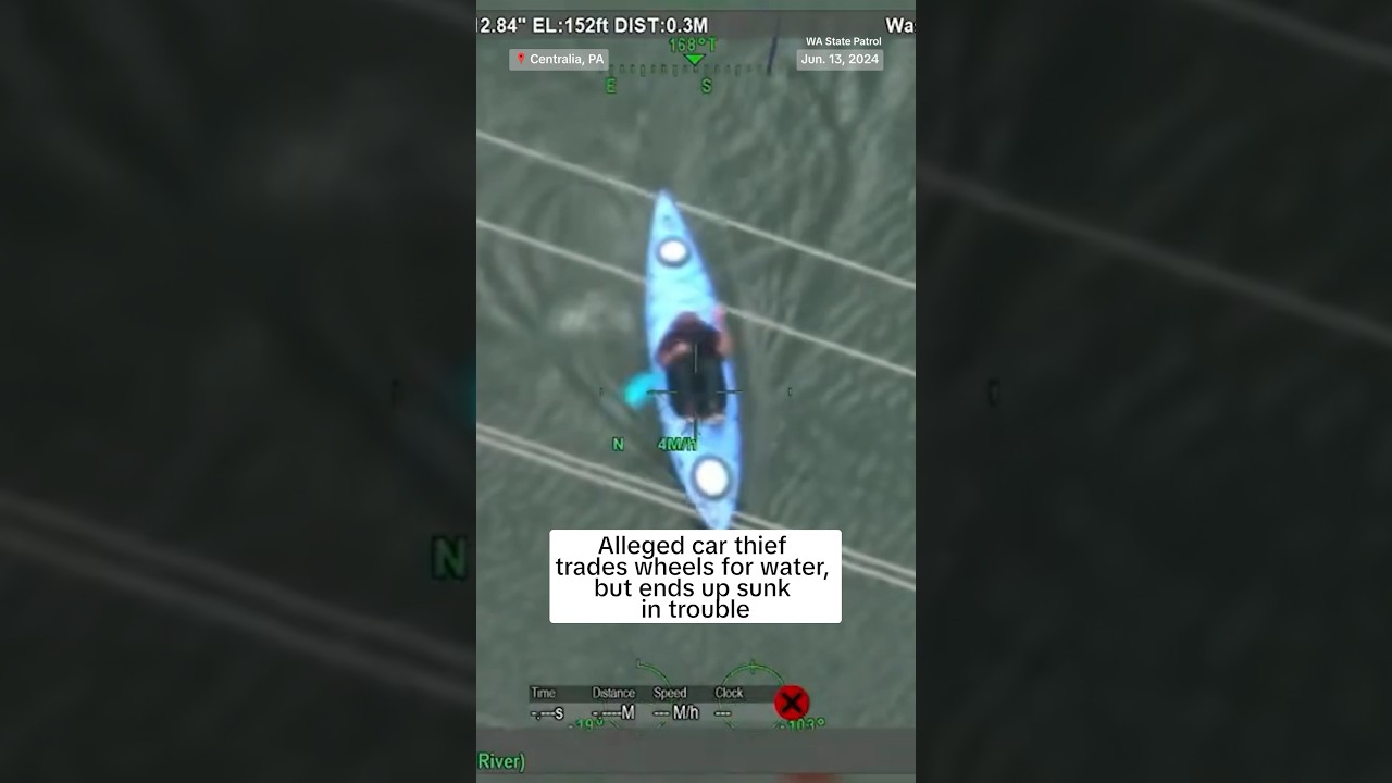 WATCH: Alleged car thief steals kayak to try and get away from cops