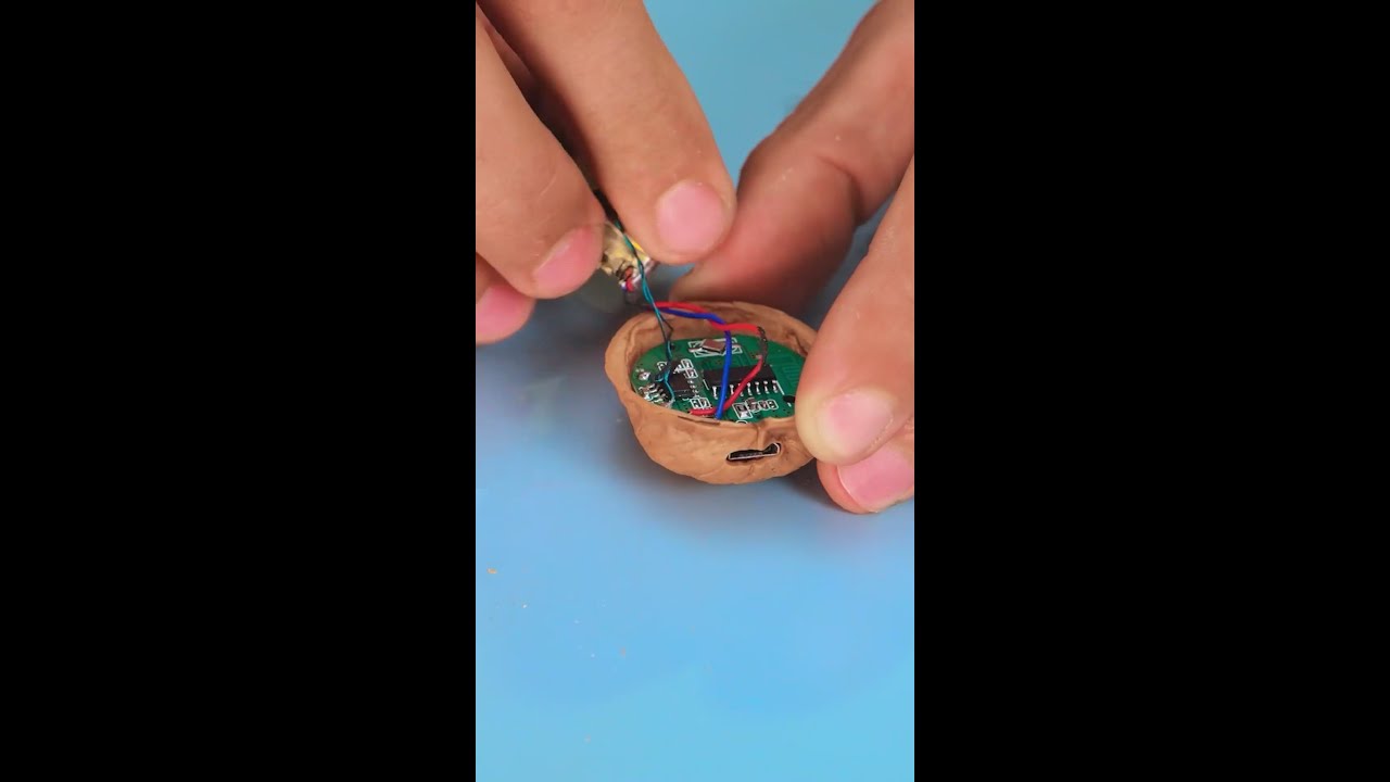DIY mini speaker out of walnuts