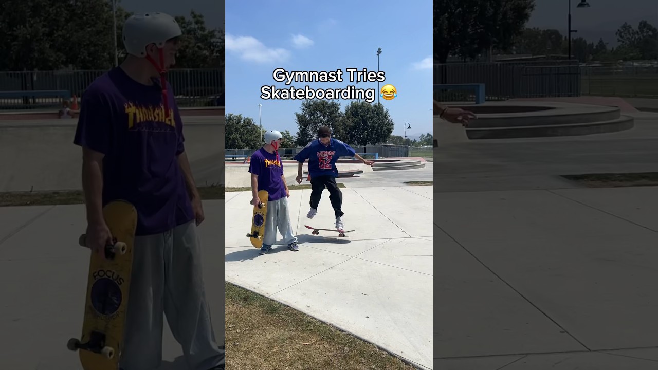 Gymnast tries skateboarding 😂🛹 #gymnastics #gymnast #olympics #skate #skateboarding #win #skating