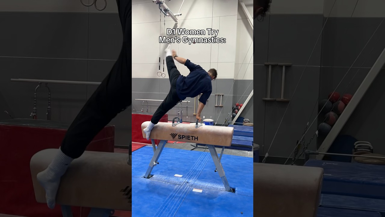 D1 female gymnasts try men’s gymnastics 😂 #gymnast #gymnastics #sports #olympics #olympic #fail