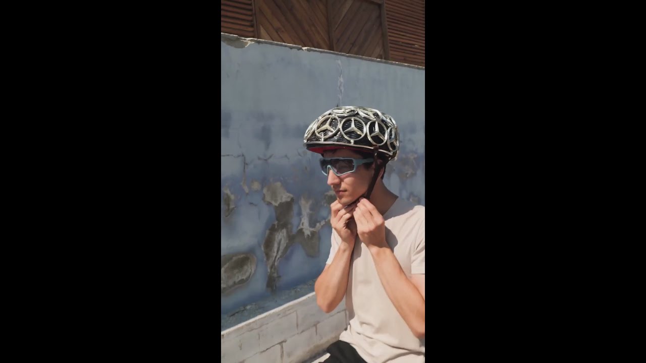 He made a helmet out of a car badge