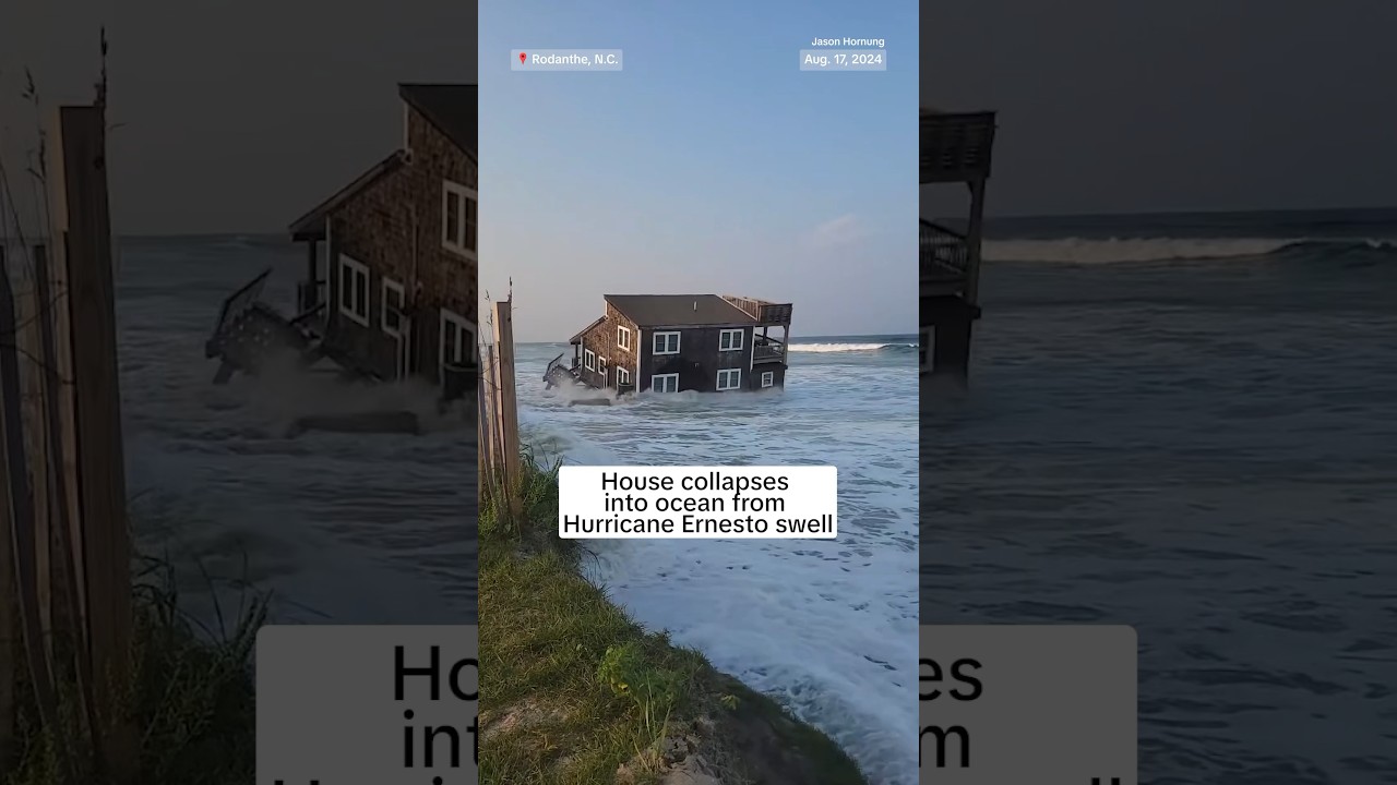 House collapses into ocean from Hurricane Ernesto swell