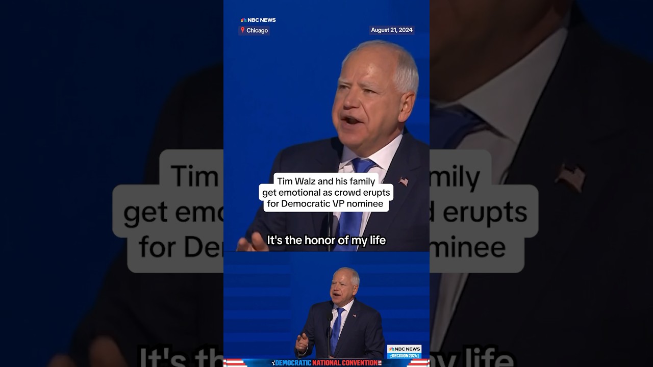 Tim Walz and his family get emotional as crowd erupts for Democratic VP nominee