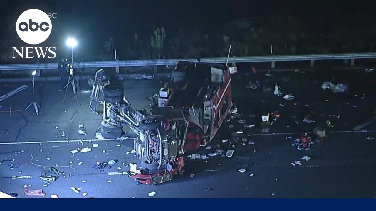 8 firefighters hospitalized after fire truck crash on Southern California freeway