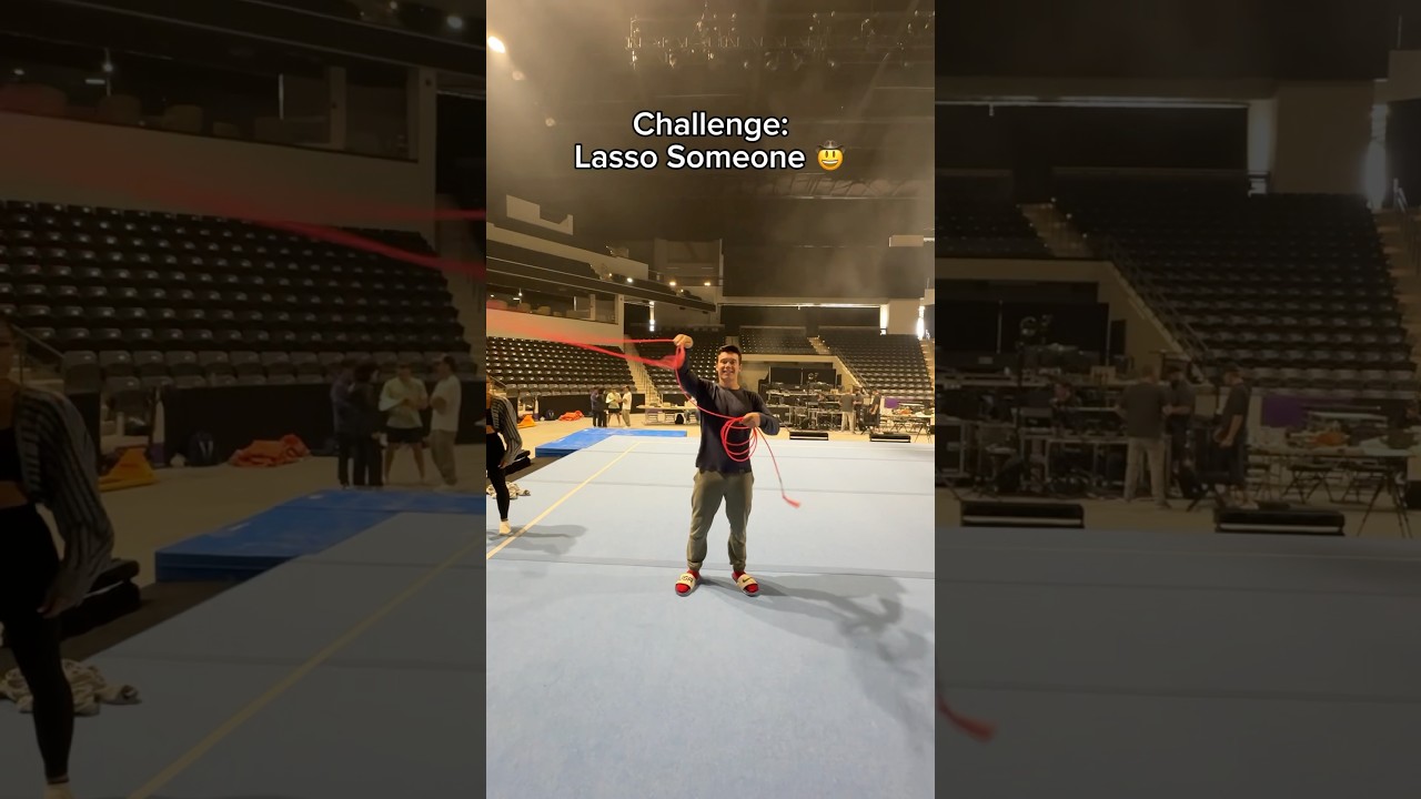 Gymnasts try lasso 😂🤠#gymnastics #cowboy #lasso #rope #sports #gymnast #olympics #olympic #goat