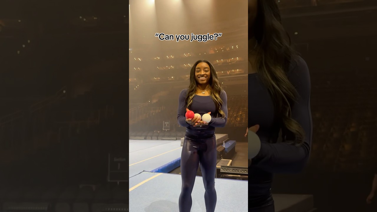Gymnasts try to juggle 😂 #olympics #simonebiles #gymnast #juggle #juggling #goat #sports