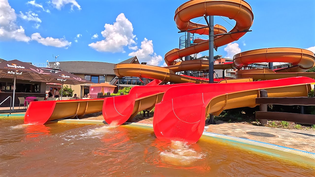 Red Thermal Water Slide 💦 at Waterpark Park Bešeňová 🇸🇰