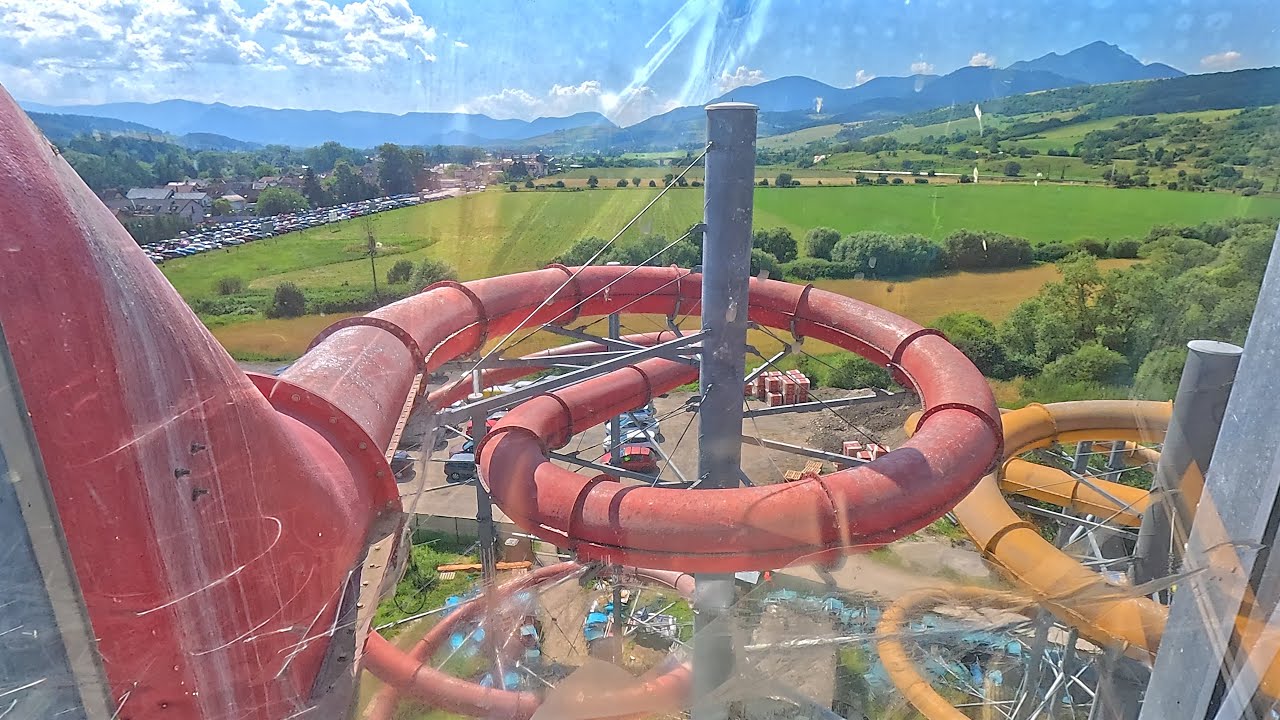 Red Water Slide 💦 at Waterpark Park Bešeňová 🇸🇰