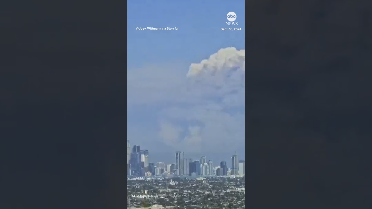 Timelapse shows smoke, flames over LA skyline amid wildfire