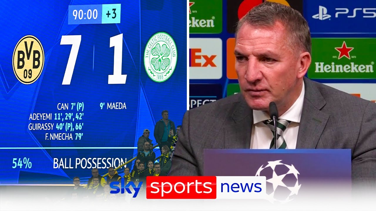 Brendan Rodgers reacts to Celtic’s 7-1 defeat to Borussia Dortmund in UCL