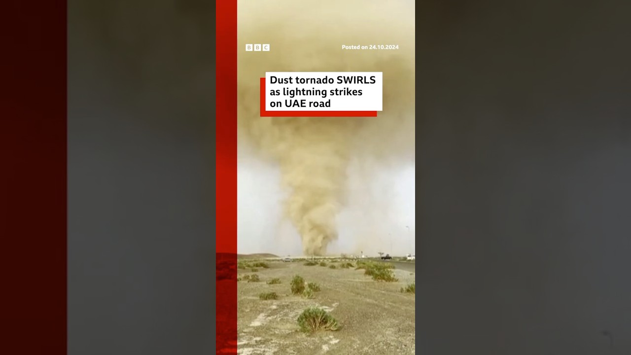 Dust tornado and lightning captured on camera in UAE. #Tornado #Weather #BBCNews