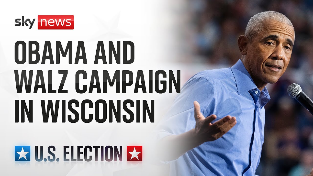 Former US President Barack Obama and VP nominee Tim Walz hold a rally in Wisconsin