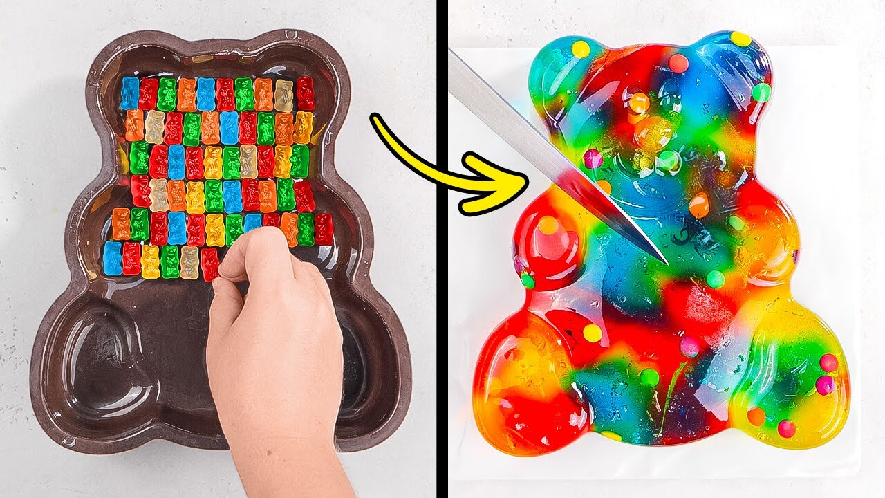 GIANT JELLY BEAR 😍 JUMMY RAINBOW FOOD & DESSERT IDEAS 🌈