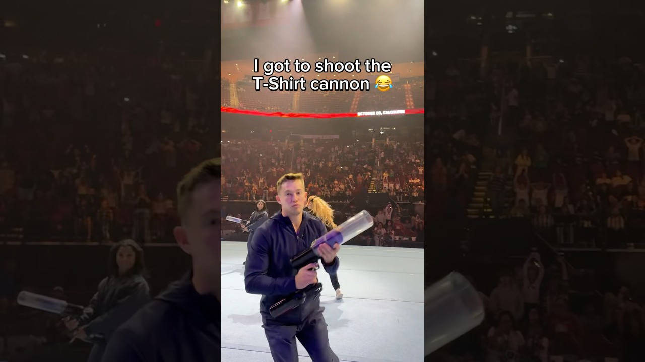I shot the T-shirt cannon 😂 #gymnastics #tshirt #olympics #olympic #sports #sport #fail #fails
