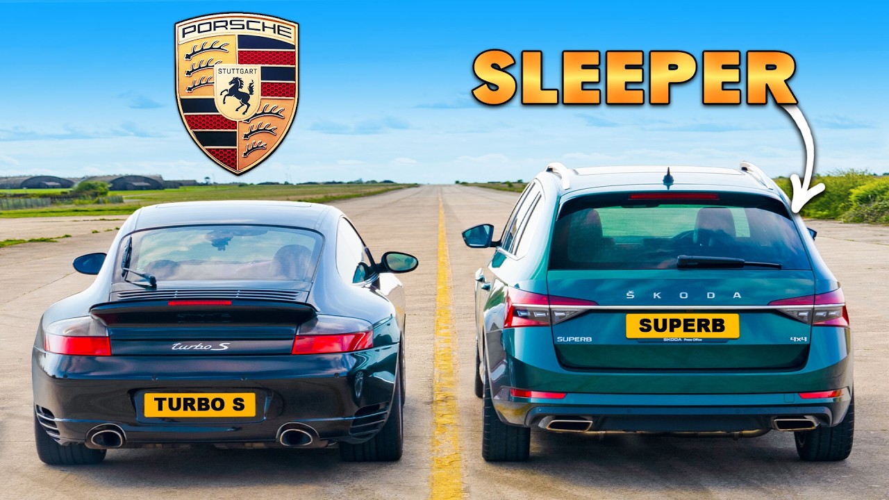 Porsche 911 Turbo S v SLEEPER Skoda Superb: DRAG RACE