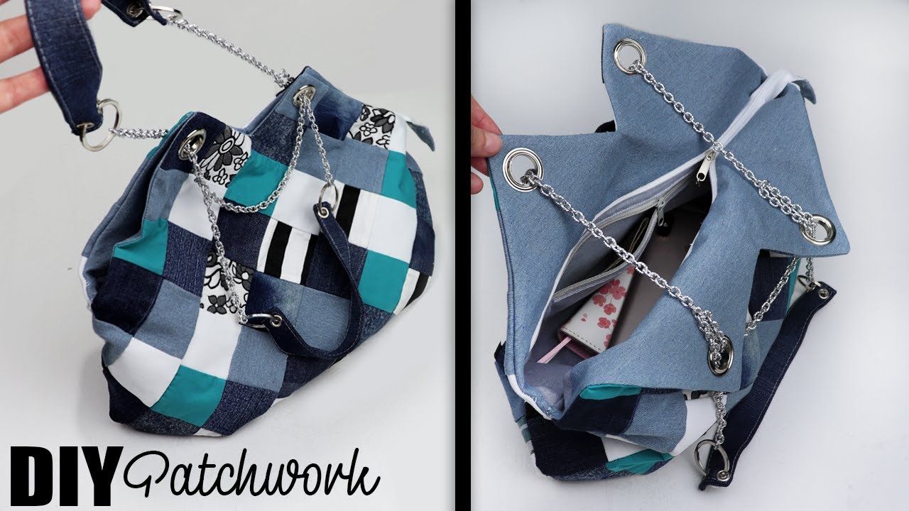 DIY ADORE PATCHWORK DENIM JEANS WOMAN BAG SEWING IDEA FROM SCRATCH