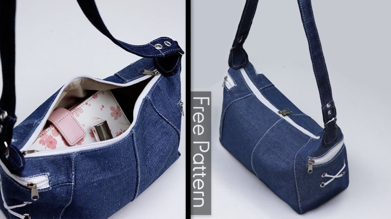 DIY Denim Cloth Purse Bag Sewing at Home 😍FREE PDF Pattern👍