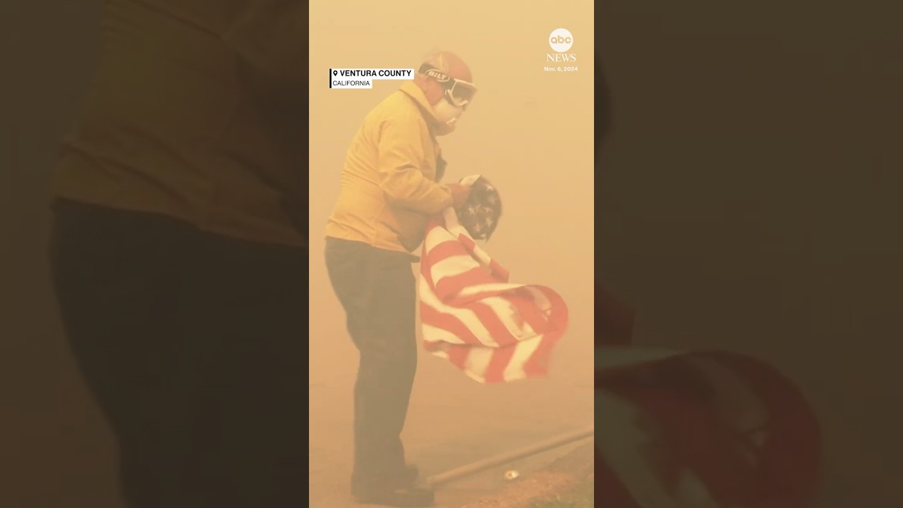 Firefighter saves American flag from California wildfire