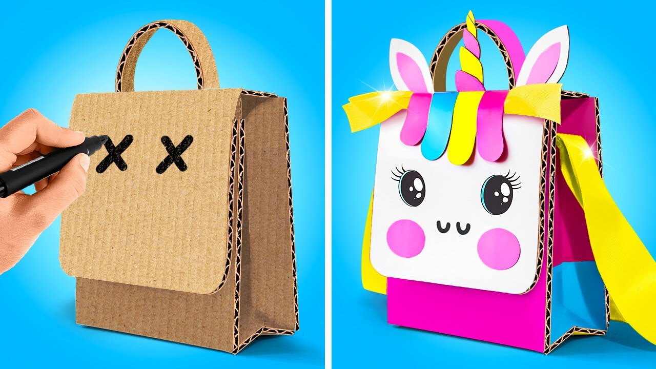 DIY CARDBOARD BACKPACK 📦🎒 AMAZING RAINBOW CRAFTS WITH PAPER! ✨