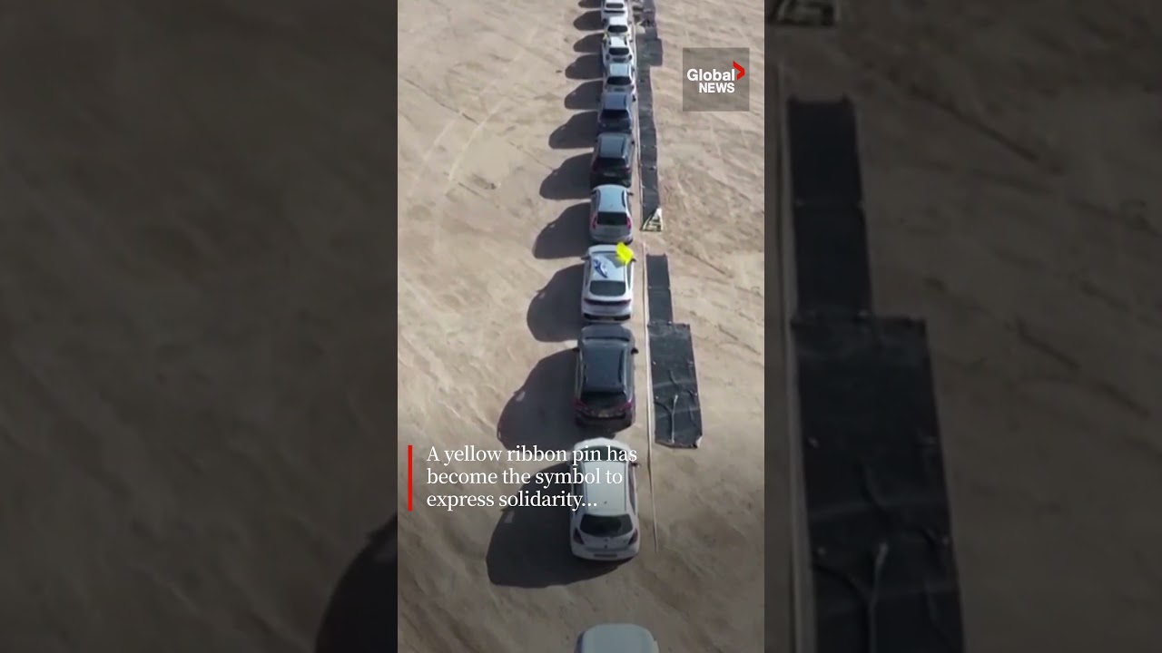 Israel-Hamas: Drone video shows 100 vehicles form ribbon to urge hostage deal