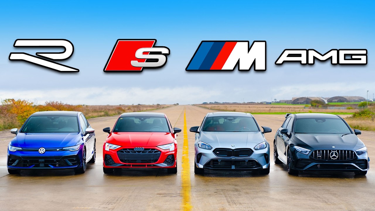 New VW Golf R v BMW M135 v Audi S3 v AMG A35: DRAG RACE