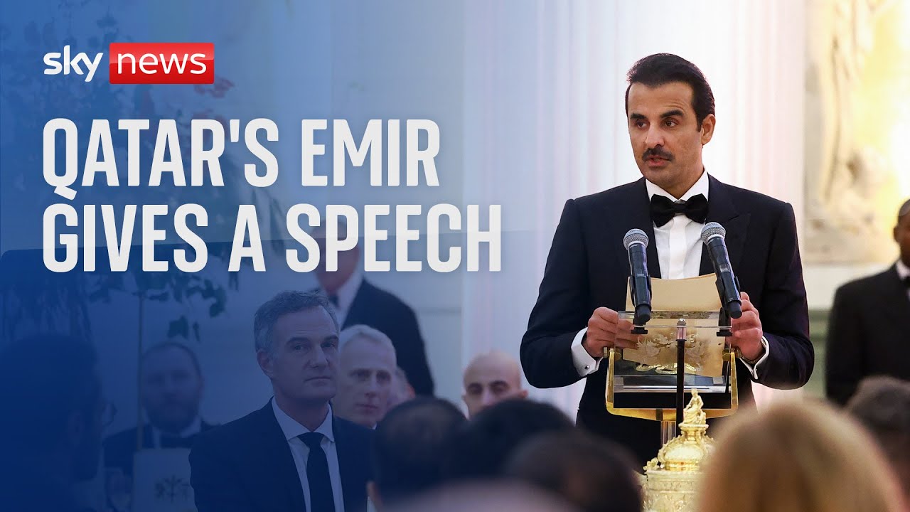 Qatar Emir gives a speech as part of his UK state visit at Mansion House