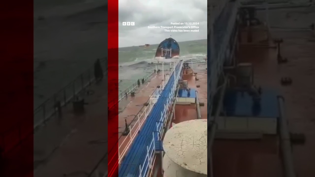 Two Russia tankers have been heavily damaged triggering an oil spill. #Shorts #BBCNews