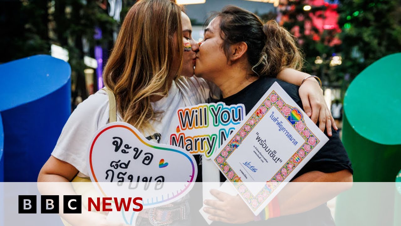 Couples wed in a riot of colour as Thailand legalises same-sex marriage | BBC News