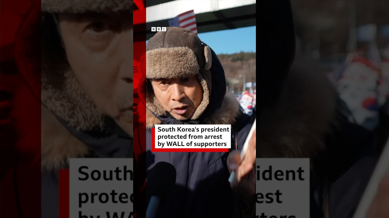 South Korea’s impeached president protected from arrest by wall of supporters. #SouthKorea #BBCNews