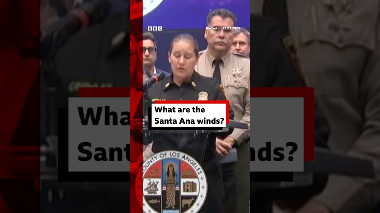 Strong Santa Ana winds forecast mean the threat of fire remains “very high” in LA. #LA #BBCNews