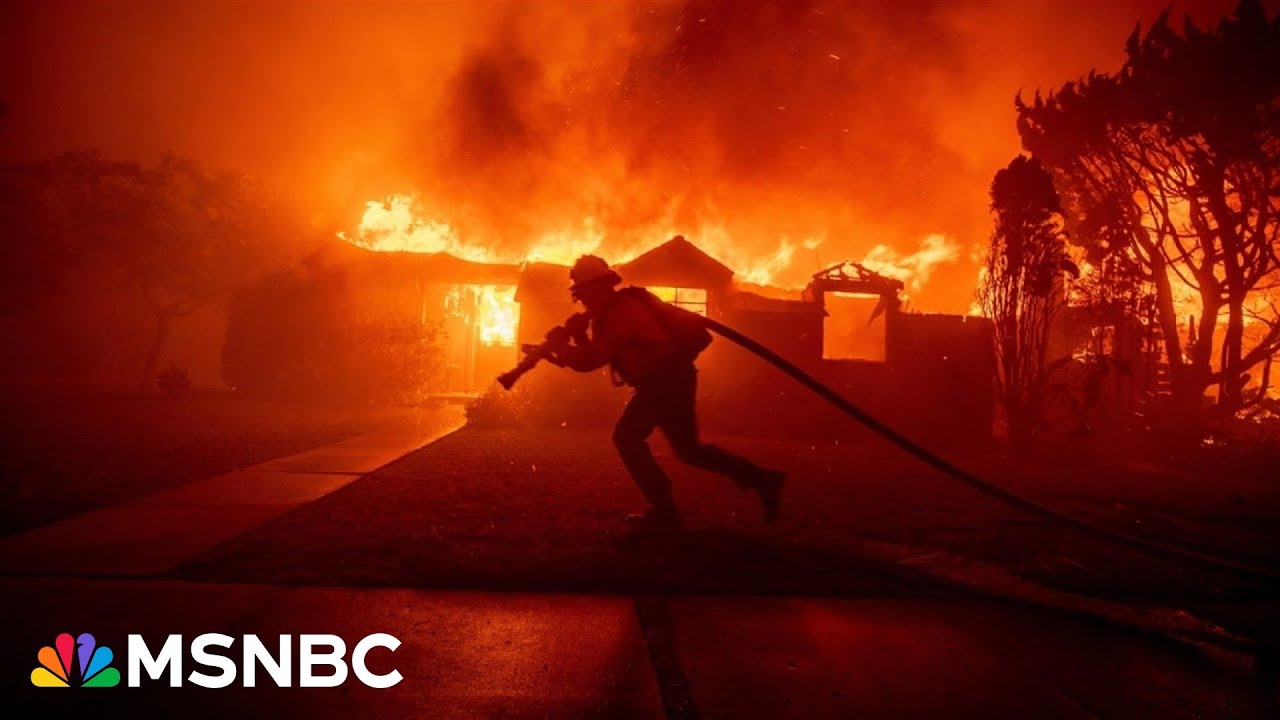 ‘Thousands of firefighters’ battling flames before high winds return in California