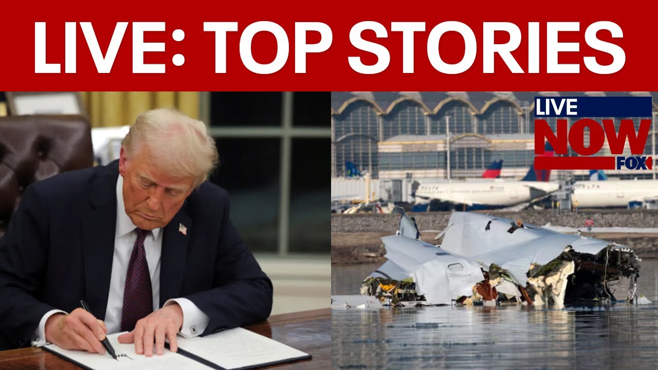 LIVE: DC, Philly plane Crash investigations, Trump Tariffs, ICE raids, Houston plane fire & more