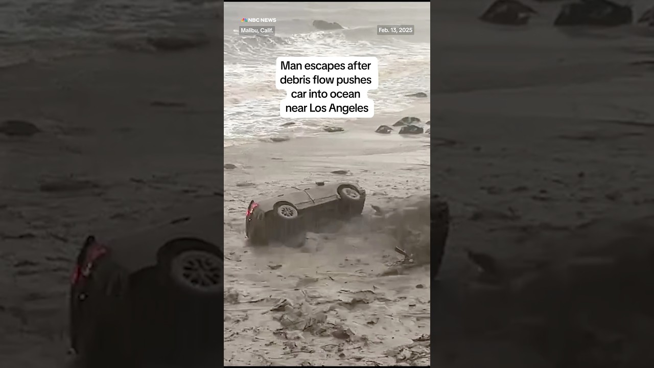 Man escapes vehicle pushed into ocean by debris flow in Malibu