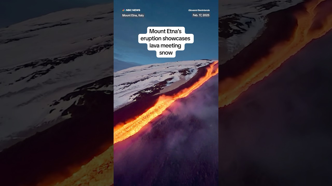 Mount Etna’s eruption showcases lava meeting snow