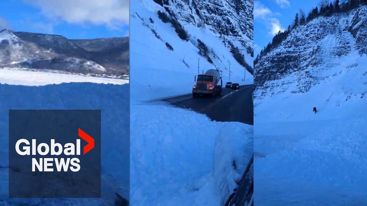 Woman films stunning moment avalanche buries her truck on Quebec highway