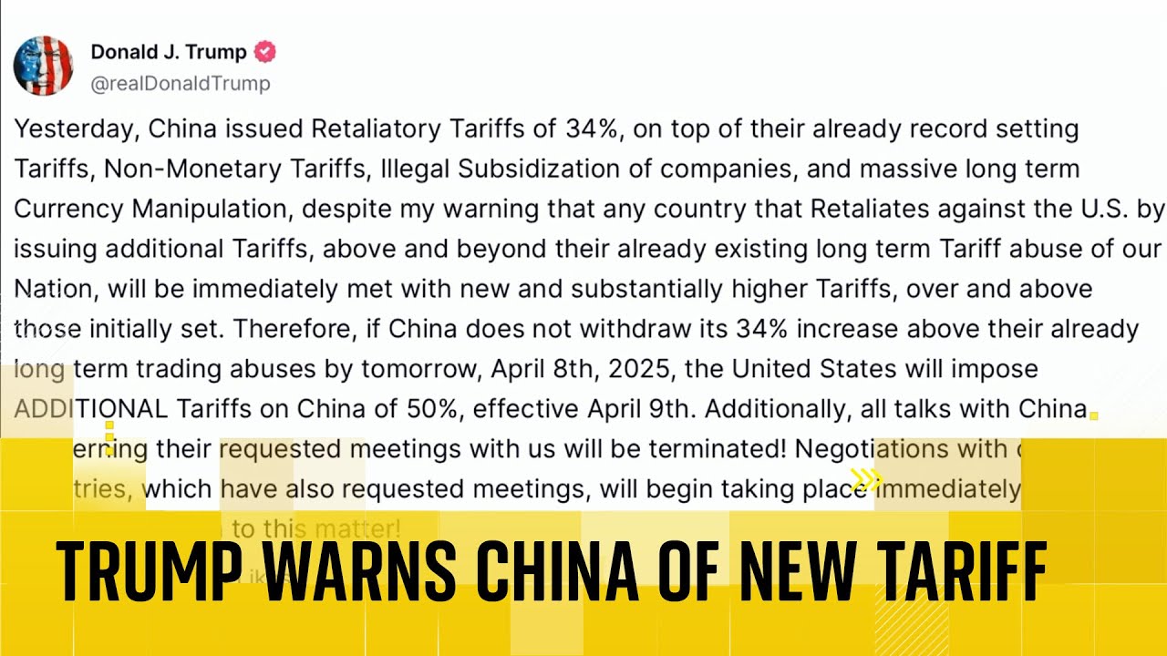 BREAKING: Trump threatens China with new 50% tariff