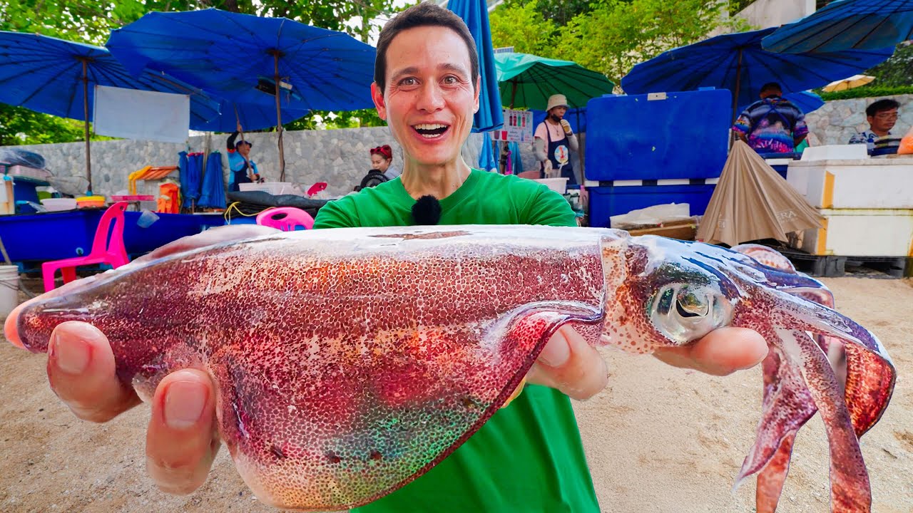Thai Street Food – Tiger Squid Sashimi Beach!!