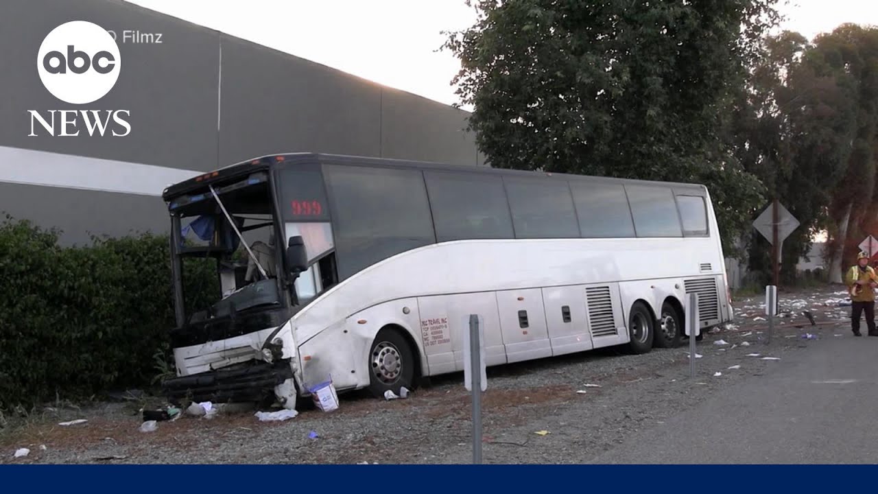 1 dead, dozens injured in tour bus crash near LA