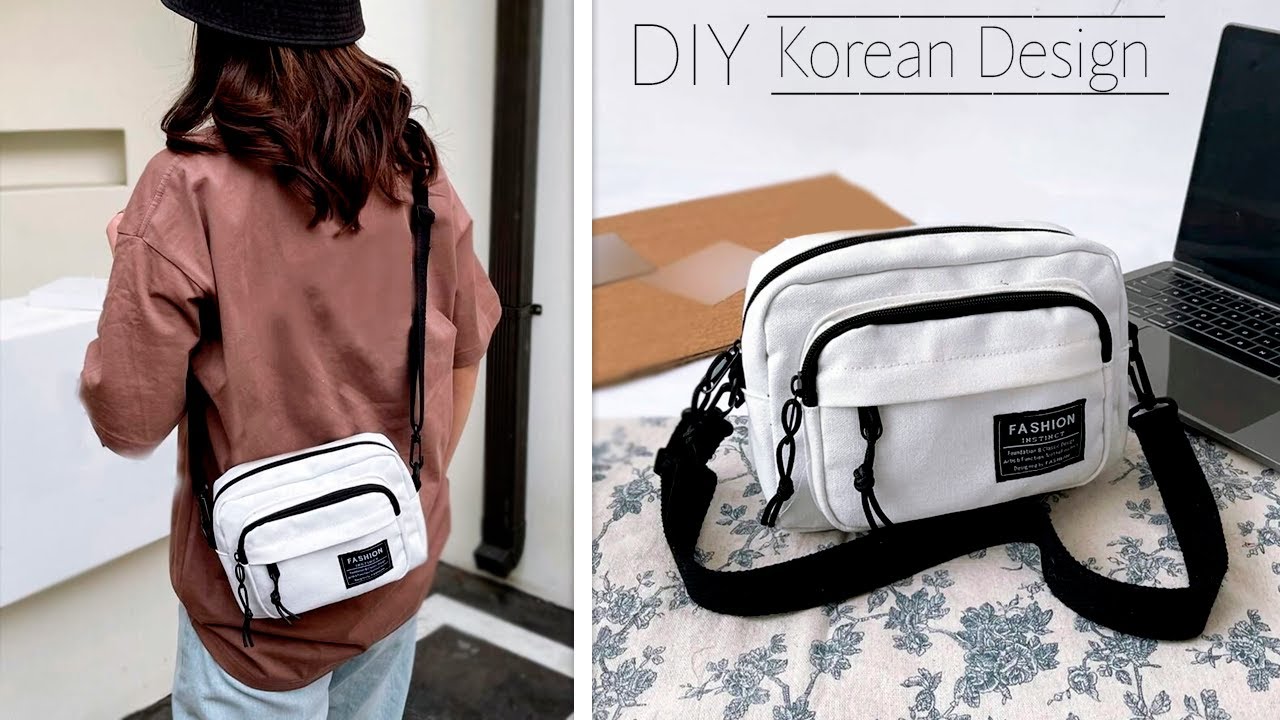 DIY Crossbody Korean Style Bag with the Pockets from cloth making at home