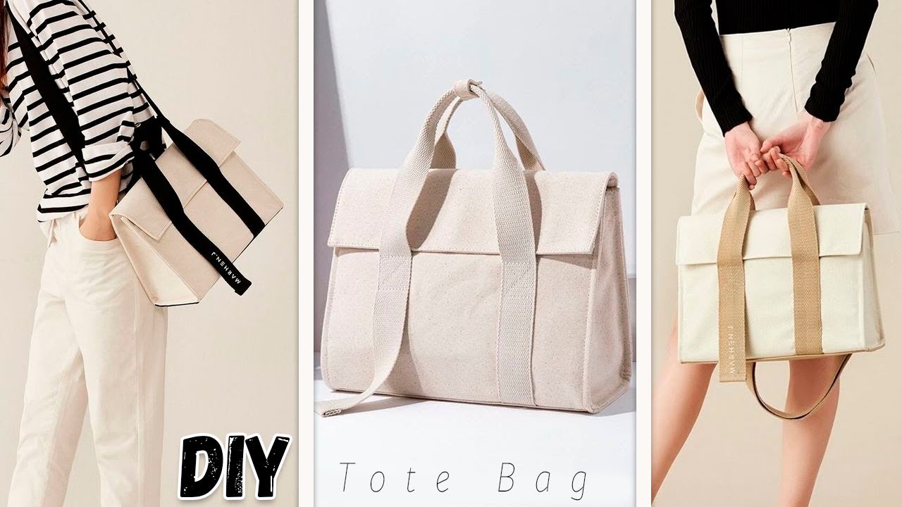 DIY Eco Canvas Flap Bag Tutorial Making from cloth at home. Tote bag Korean Style.