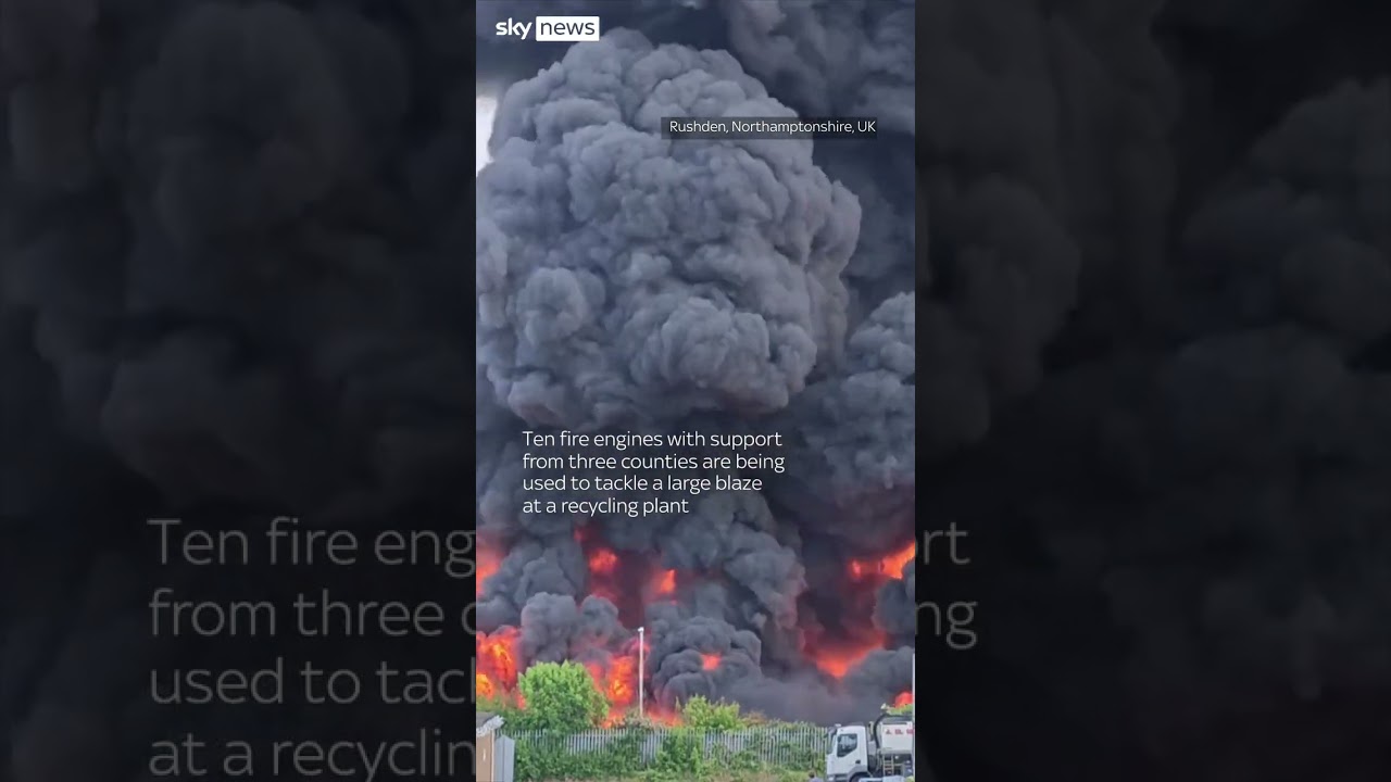 Huge plume of smoke from recycling plant fire