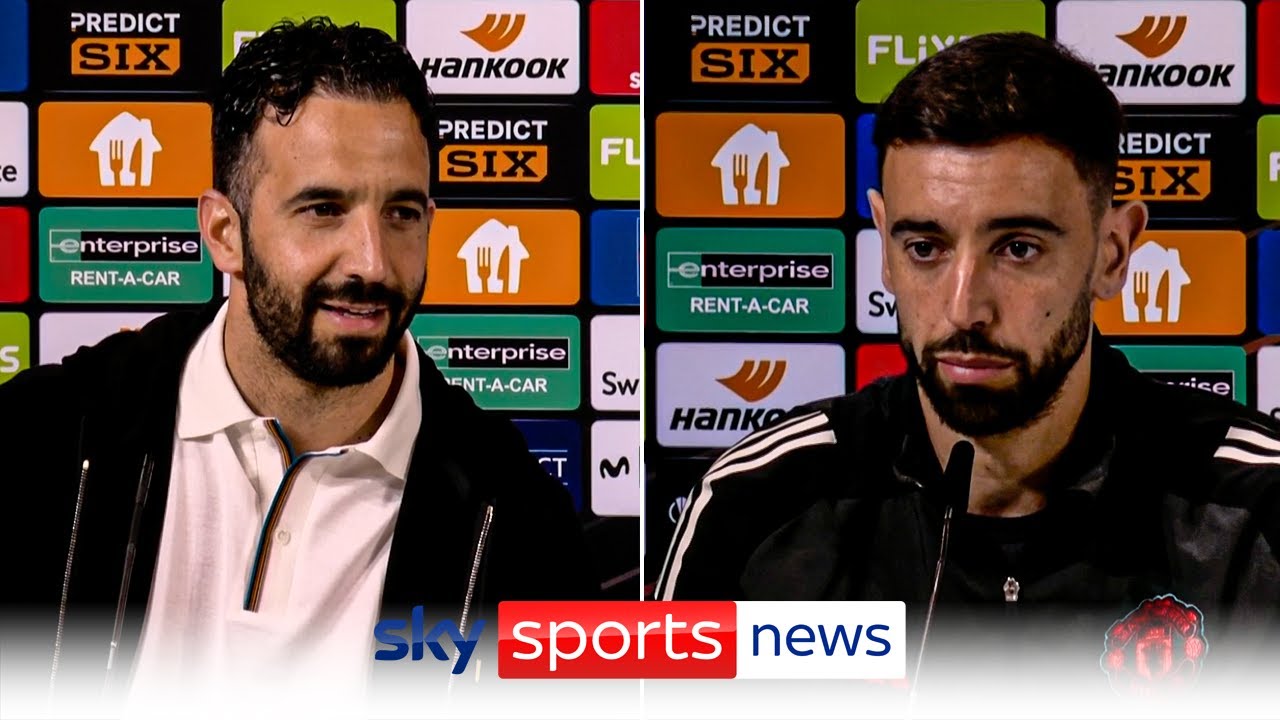 Ruben Amorim and Bruno Fernandes look ahead to Man Utd vs Spurs Europa League final