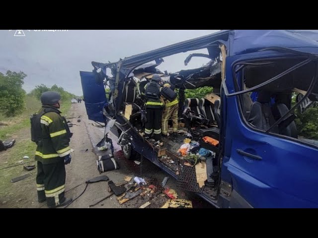 Russian drone strike on passenger bus kills nine in northeastern Ukraine