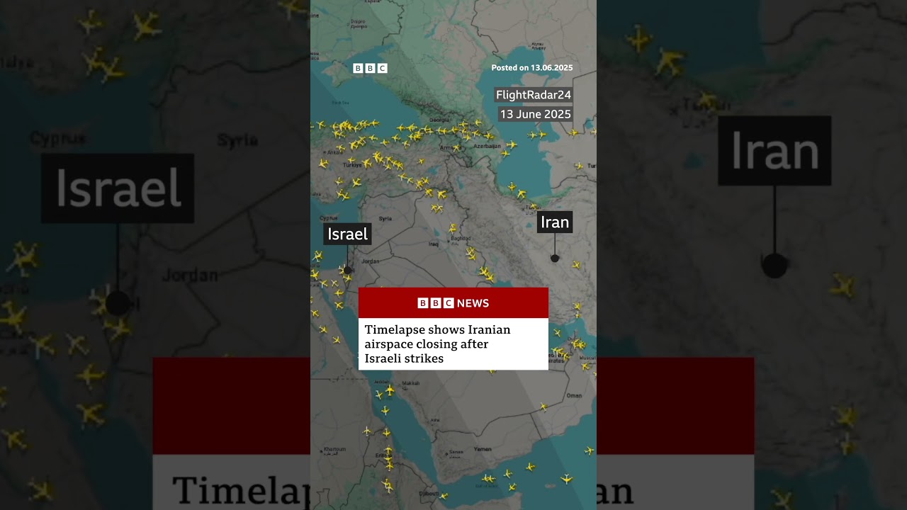 How Iran’s airspace closed after Israel attacks. #Israel #Iran #BBCNews