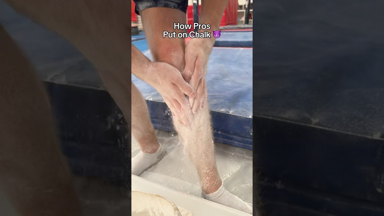 How REAL gymnasts chalk up 😂  #olympics #chalk #gymnastics  #lifting #crossfit #climbing #cheer