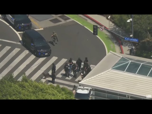Police action in Santa Monica, officer shot, suspect at large