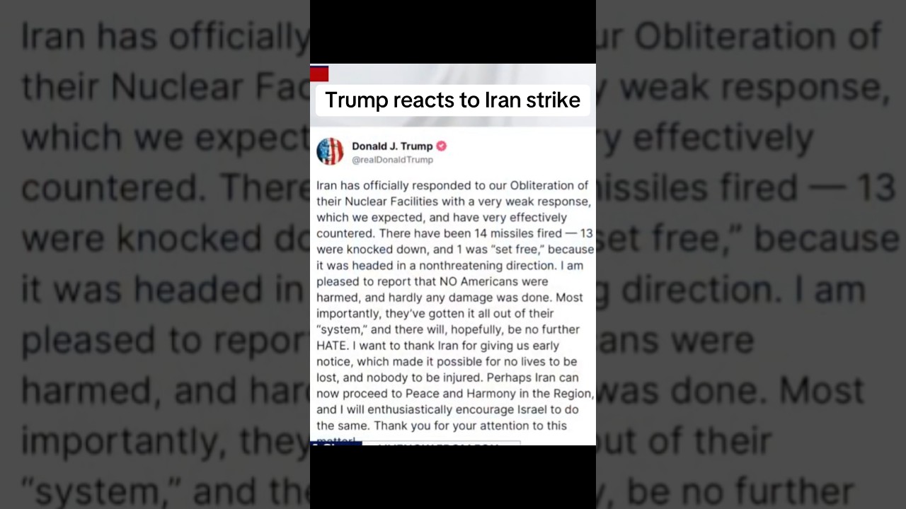 Trump responds to Iran strike on Us airbase in Qatar