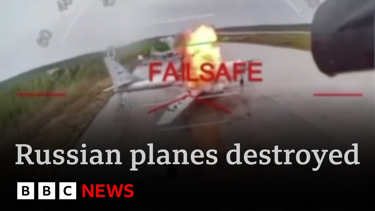 Ukrainian drones strike airbases across Russia destroying dozens of warplanes| BBC News