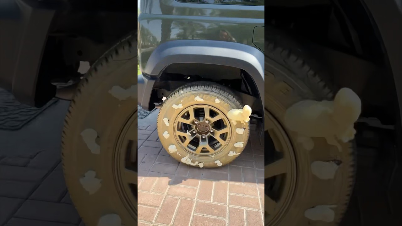 Will a foamy tire work…? 😅 #tires #cars #funny
